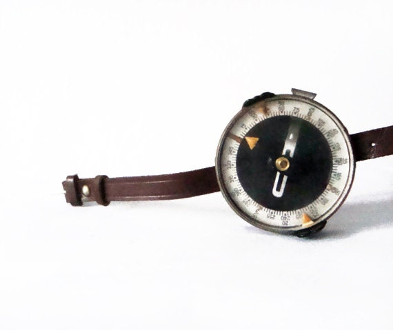 Very old Vintage Compass - beautiful vintage european compass - industrial tool or decor, leather belt