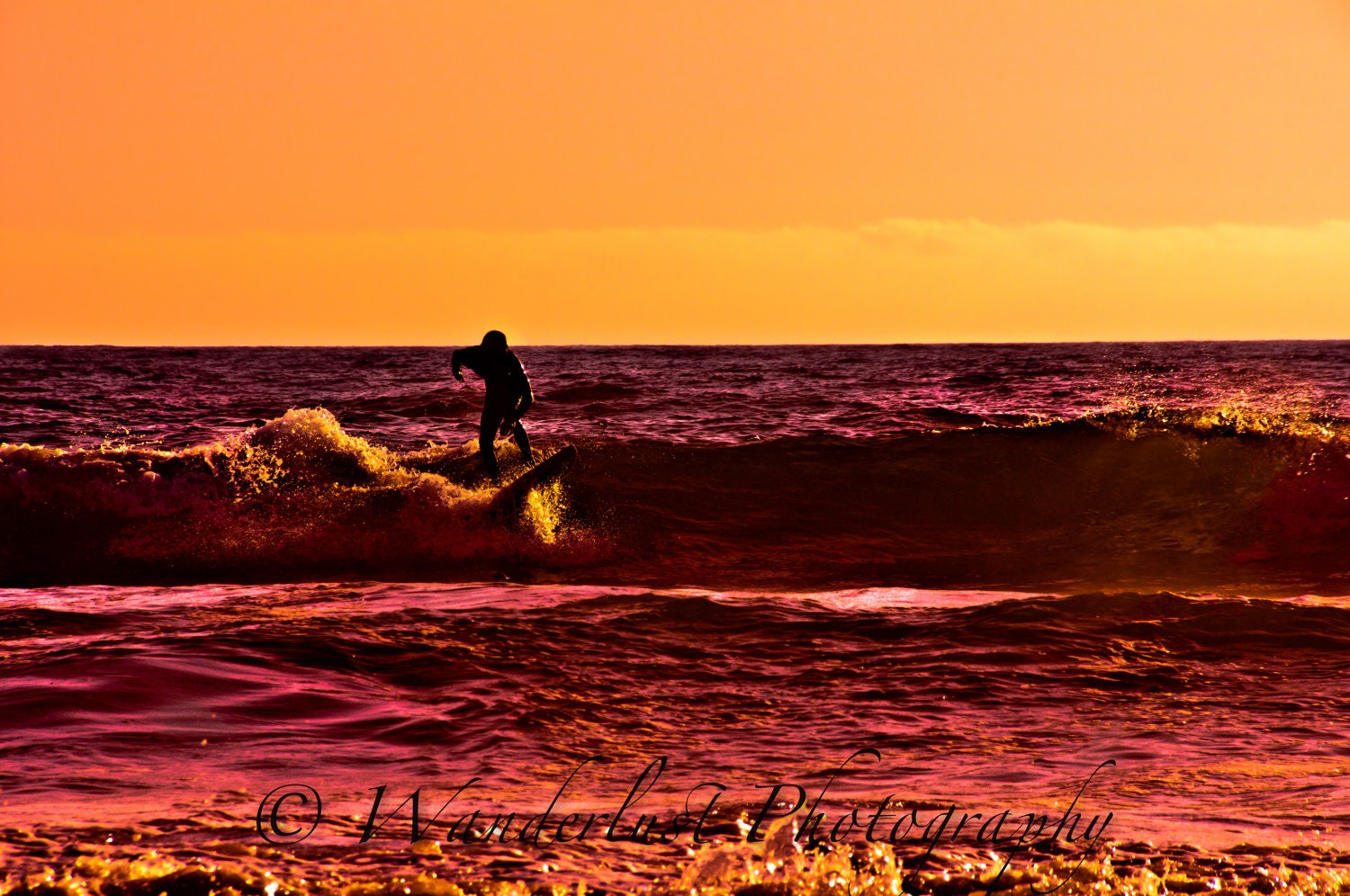 The Soul Surfer- Orange, Purple and Black Sunset Surfer 12x18 picture print