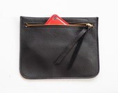 MIDNIGHT Black leather pouch, women leather purse, leather wallet