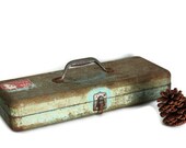 Vintage Rustic Turquoise Green Industrial Tool Box