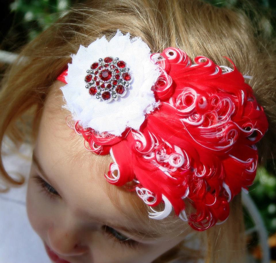 Red and White Feather Headband- Perfect for photos or holidays, Valentine's Day