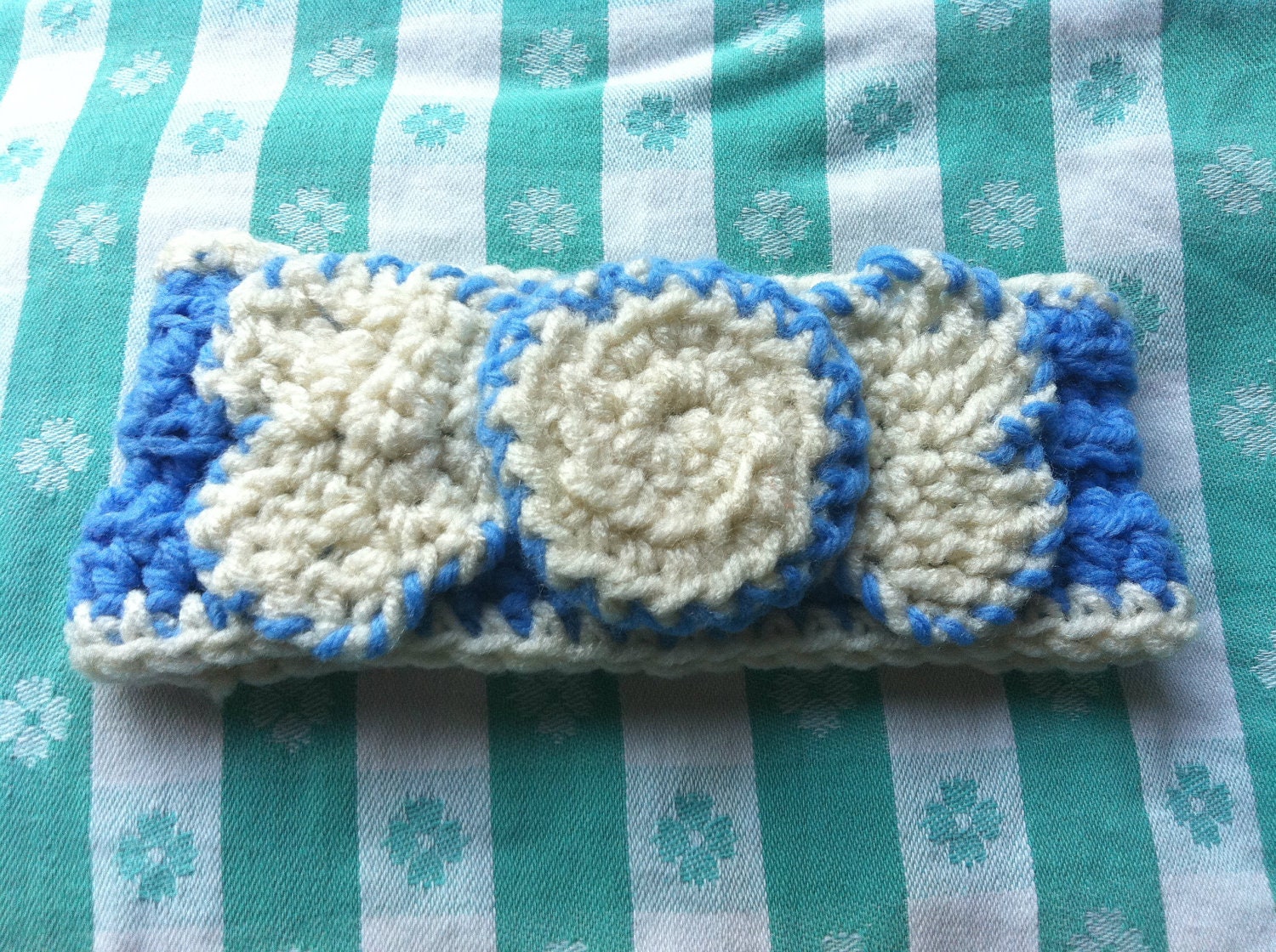 Infant Blue Bow Crocheted Head Band