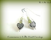 Connemara Marble, Swarovski Crystal and Silver Celtic Heart Knot Earrings