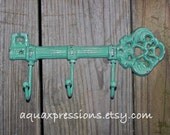 Cast Iron Hook / Jade Metal Key Hook /Wall Hanger/ White Skeleton Key Rack/ Fun Elegant Wall Decor/ Cottage Shabby Chic/ Painted Distressed