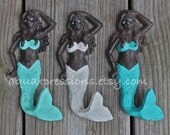 Mermaid Cast Iron Hook Set, Aquamarina, Laguna Green,White, Coastal, Shabby Chic, Bath hook