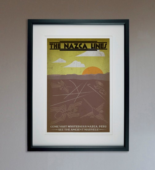 Retro Nazca Lines Travel Poster - 13x19 Print