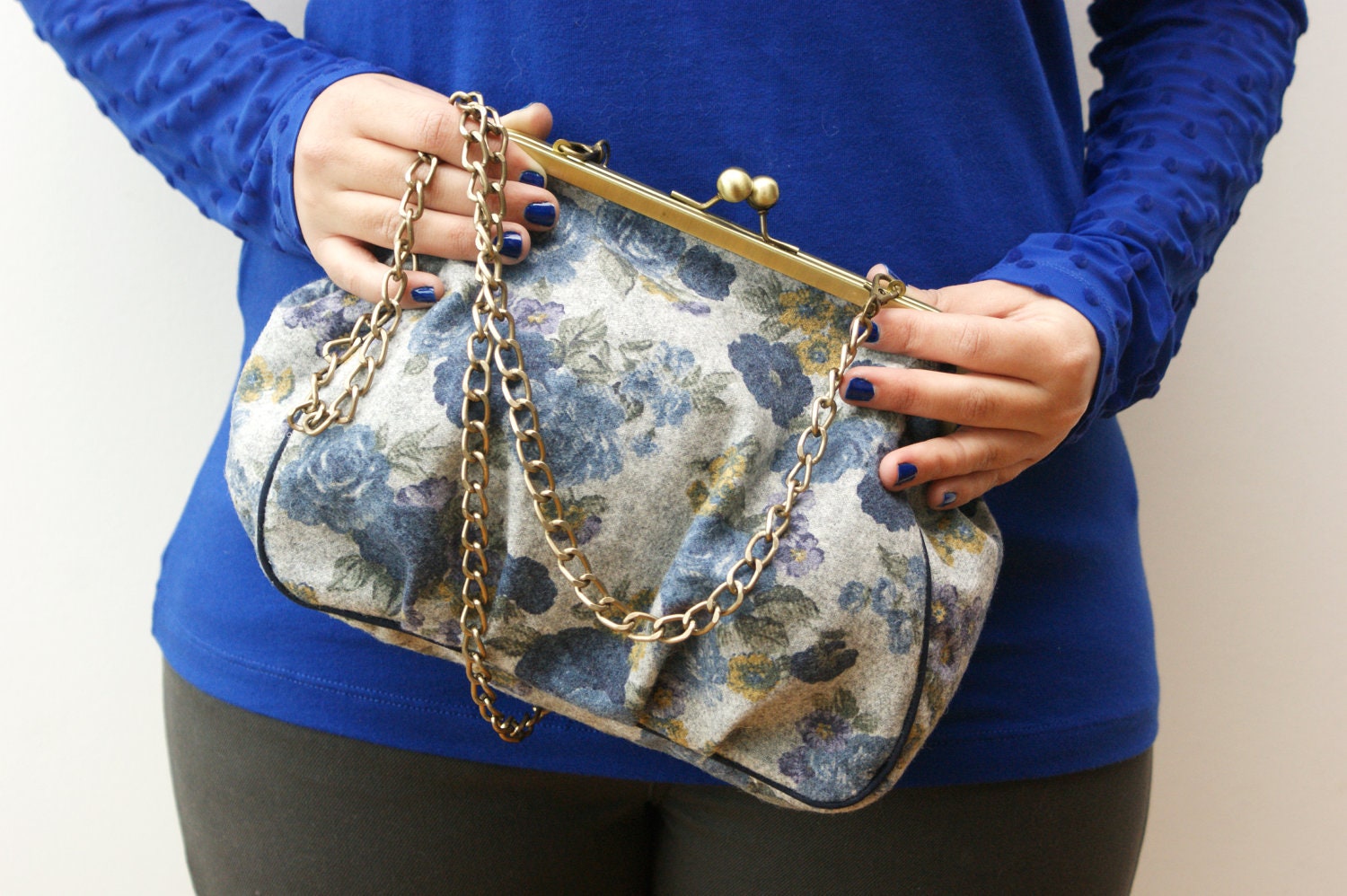 Floral clutch frame purse