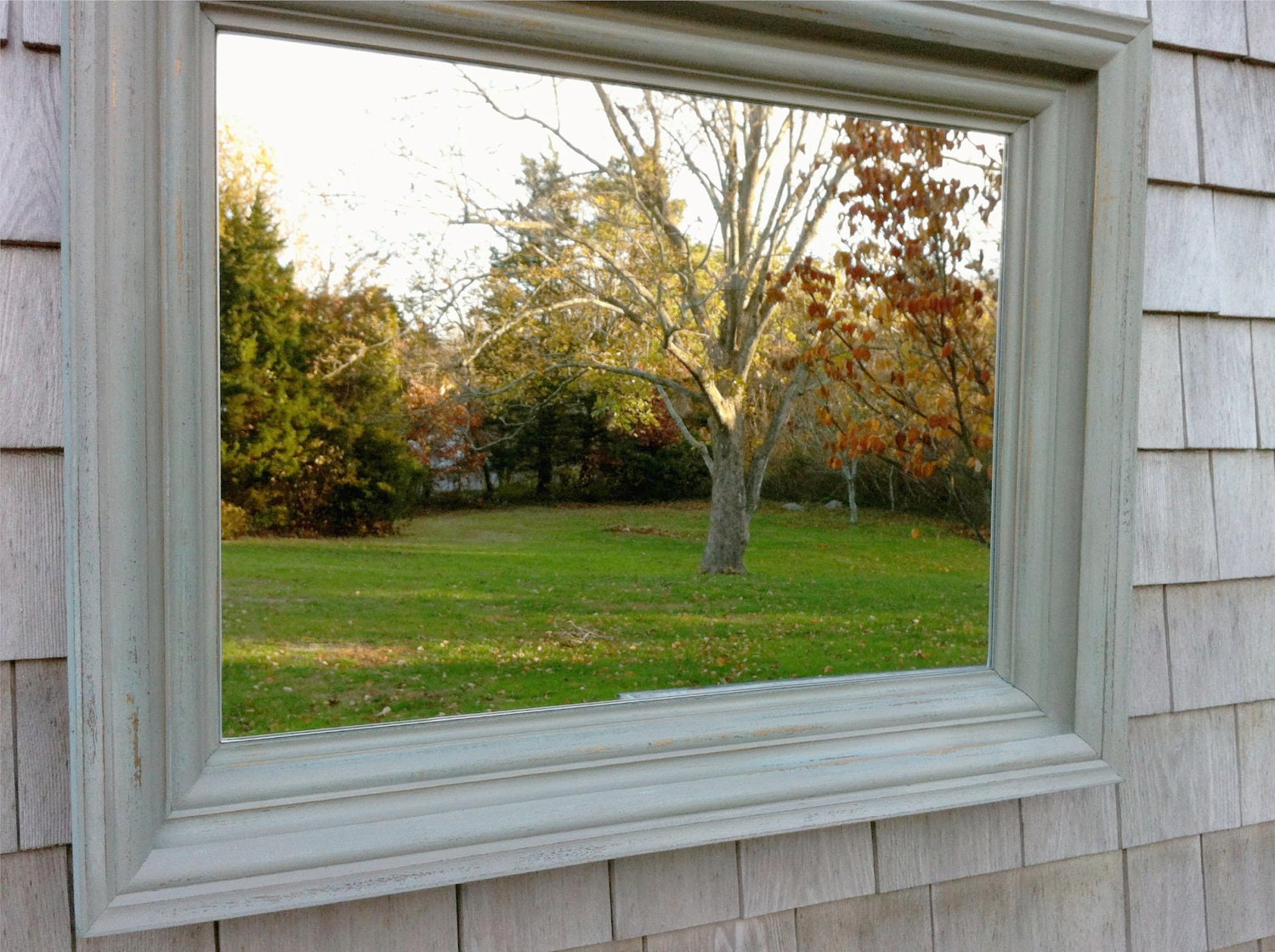 Sara's Wall Mirror Painted in Annie Sloan Duck Egg and French Linen and Waxed and Distressed