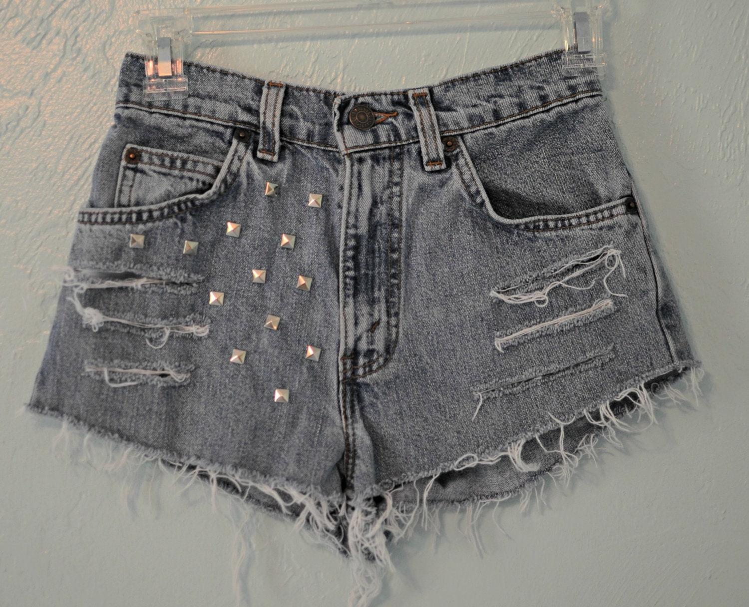High Waisted, Destroyed & Studded Vintage Levi Jean Shorts