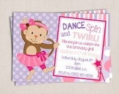 Girly Pink & Purple Ballerina Monkey Birthday Party Printable Invitation Digital File Il_170x135
