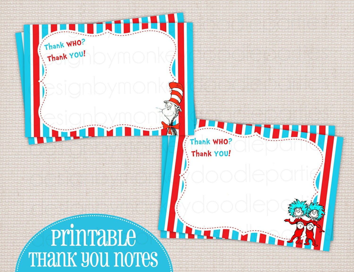Adorable Dr Seuss Cat in the Hat Inspired Printable Thank You Notes - Blank DIY Il_570xn