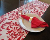 Damask Table Runner in Red & White