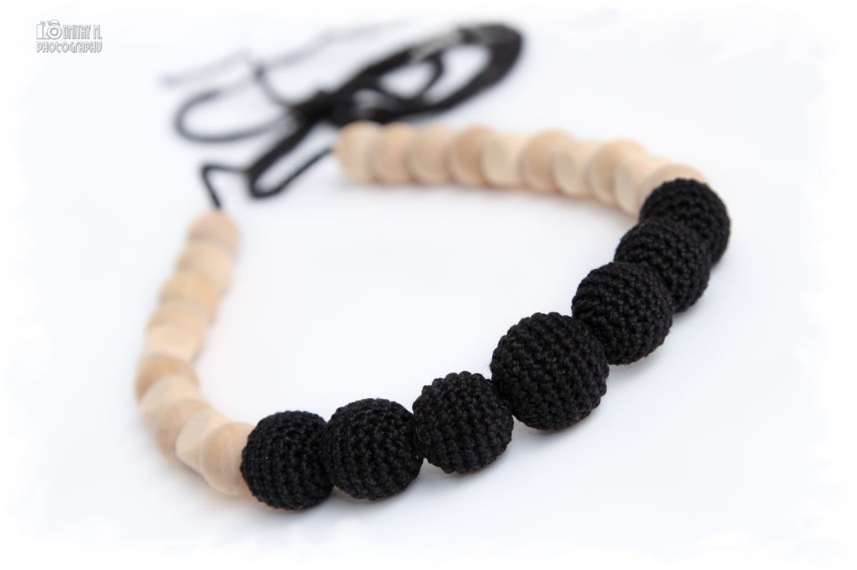 Classic Black Little Breastfeeding necklace. Teething/Nursing neclace for mom. Crochet sling necklace. Summer gift idea under 25