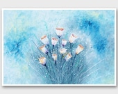 Flower painting Original floral art print Blue flowers Light blue abstract modern art Sky blue painting A3 print gift for her Home decor