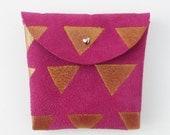 COIN PURSE // fuschia suede with golden m triangles
