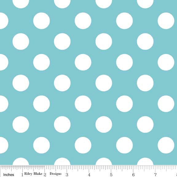1/2 yard Riley Blake Cotton Dots MEDIUM in Aqua -  Aqua White Polka Dots - Quilting Weight