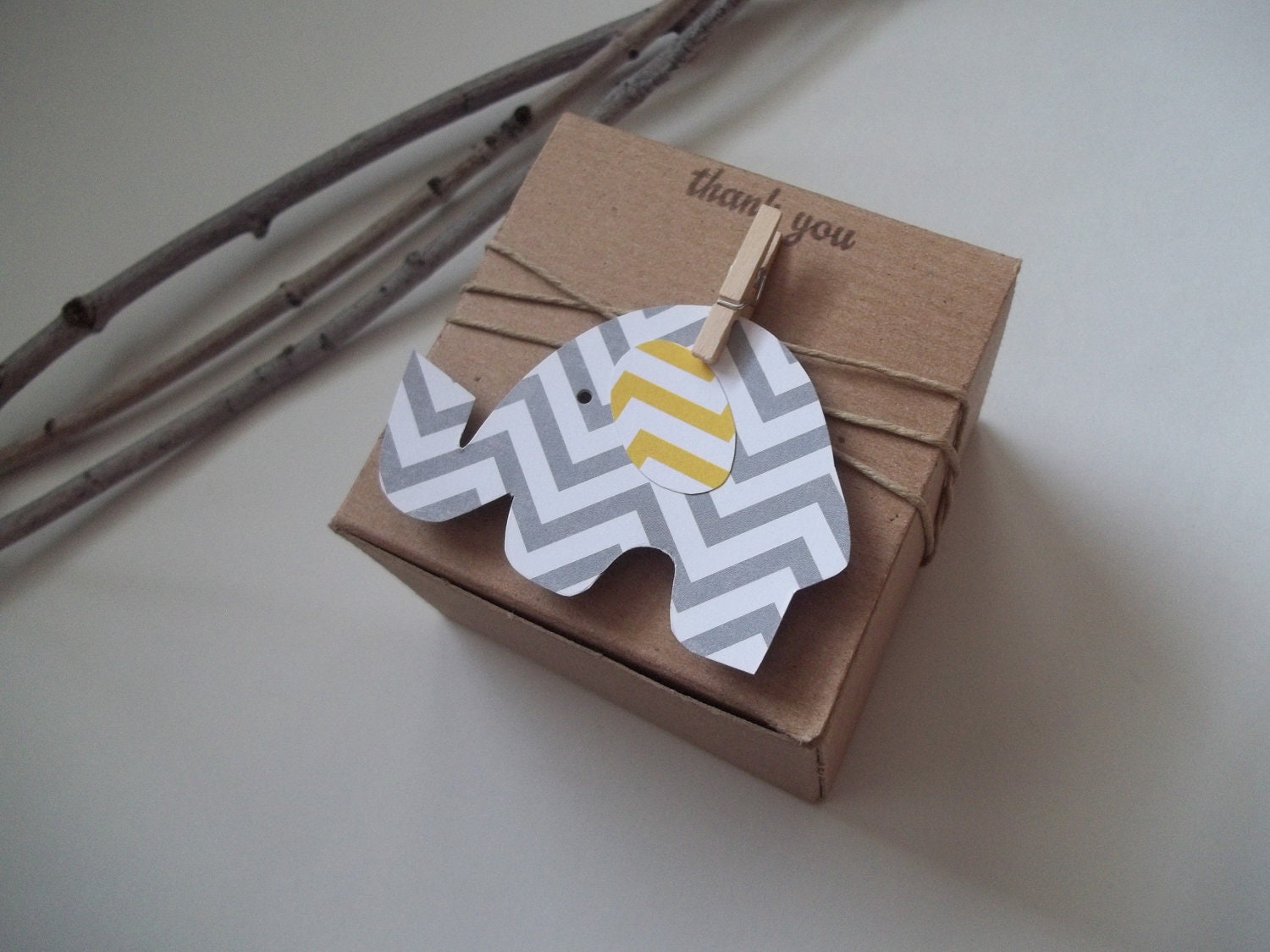 Elephant Baby Shower favor box chevron elephant gray yellow 3x3x2  box earthy