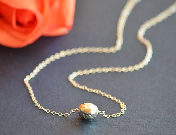 Sterling Silver Bead Necklace - gold and silver simple layering jewelry - dainty minimal everyday  jewelry