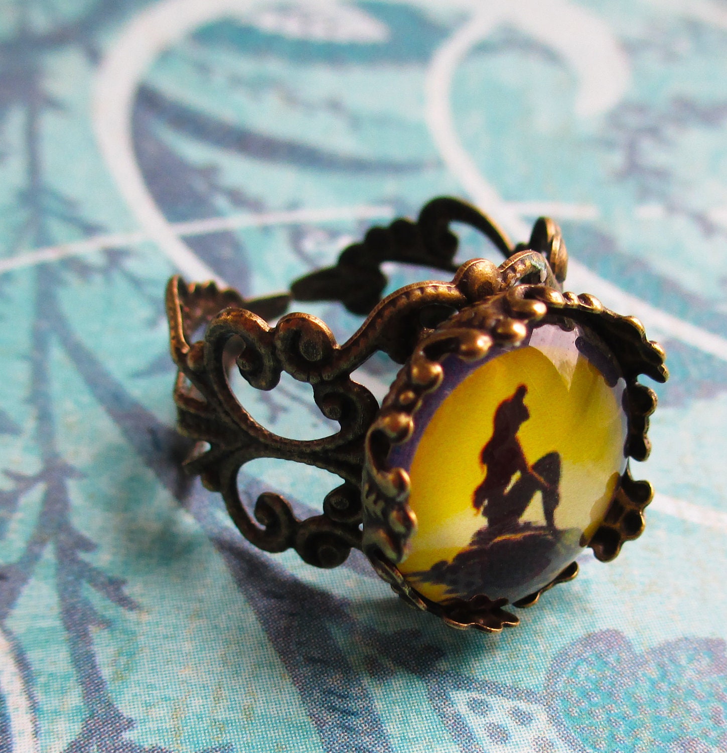 The Little Mermaid jewelry Ariel silhouette ring gothic style crown ring summer vacation fun woman teens cute