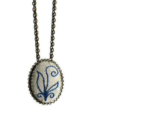 Embroidery rustic pendant Embroidery Necklace Jewelry