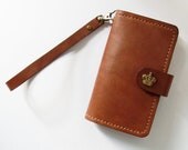 iPhone 5 Wallet - Leather iPhone 5 Case with Crown Button Snap in Brown - for iPhone 5 - Handmade and Hand Stitched - Free Monogram