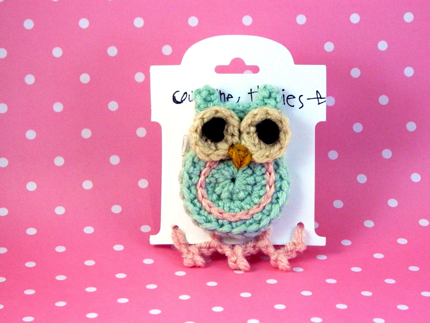 Handmade Crochet Owl Hair Clip in Sky Blue and Princess Pink