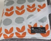 Baby Blanket with Stroller Ties, Rocky Shore in Poppy by Lotta Jansdotter and Gray Dot Minky