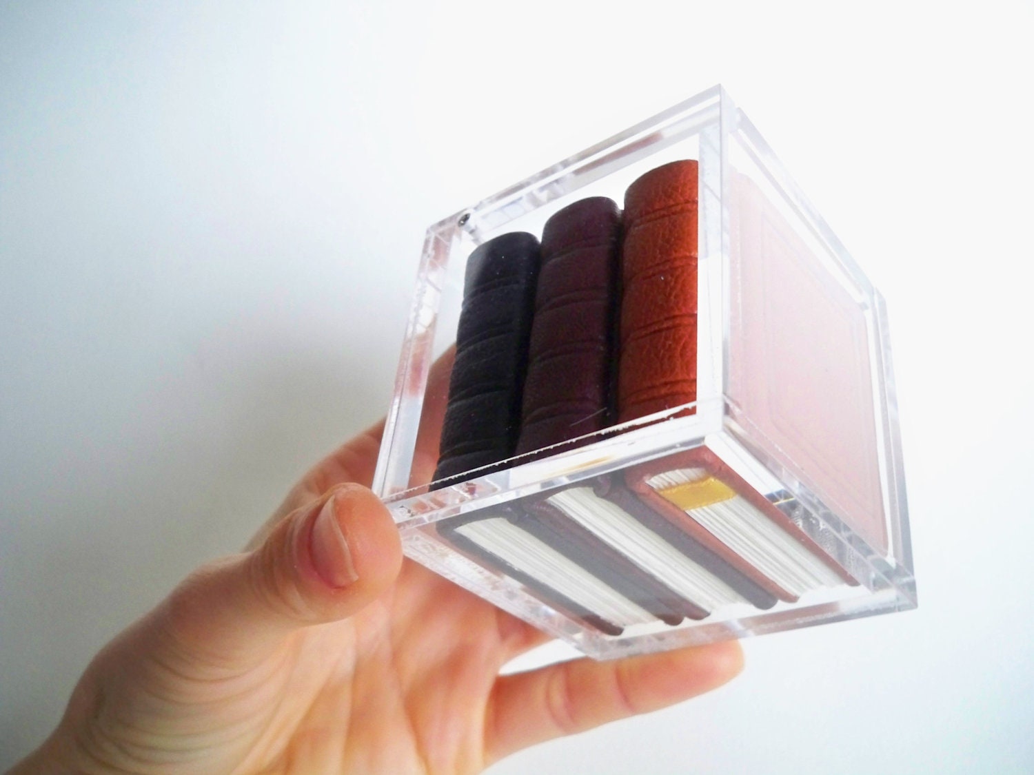 Miniature Library - Three Real Leather Books, blank pages - Home Decor