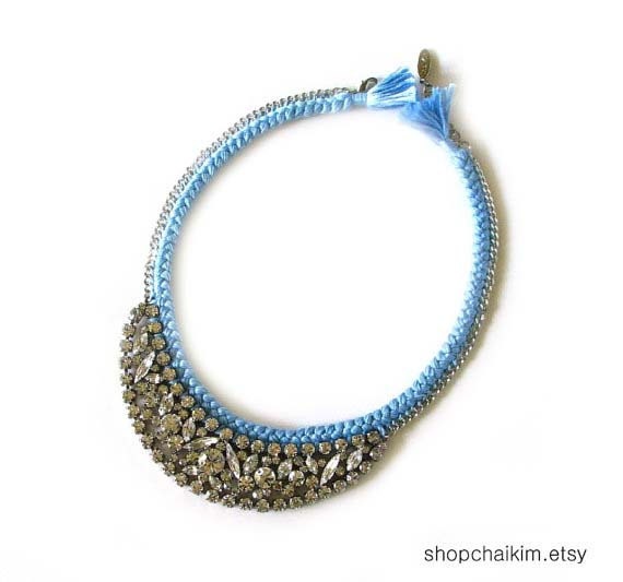 Crystal Statement Necklace-Sky blue -Shipping with tracking