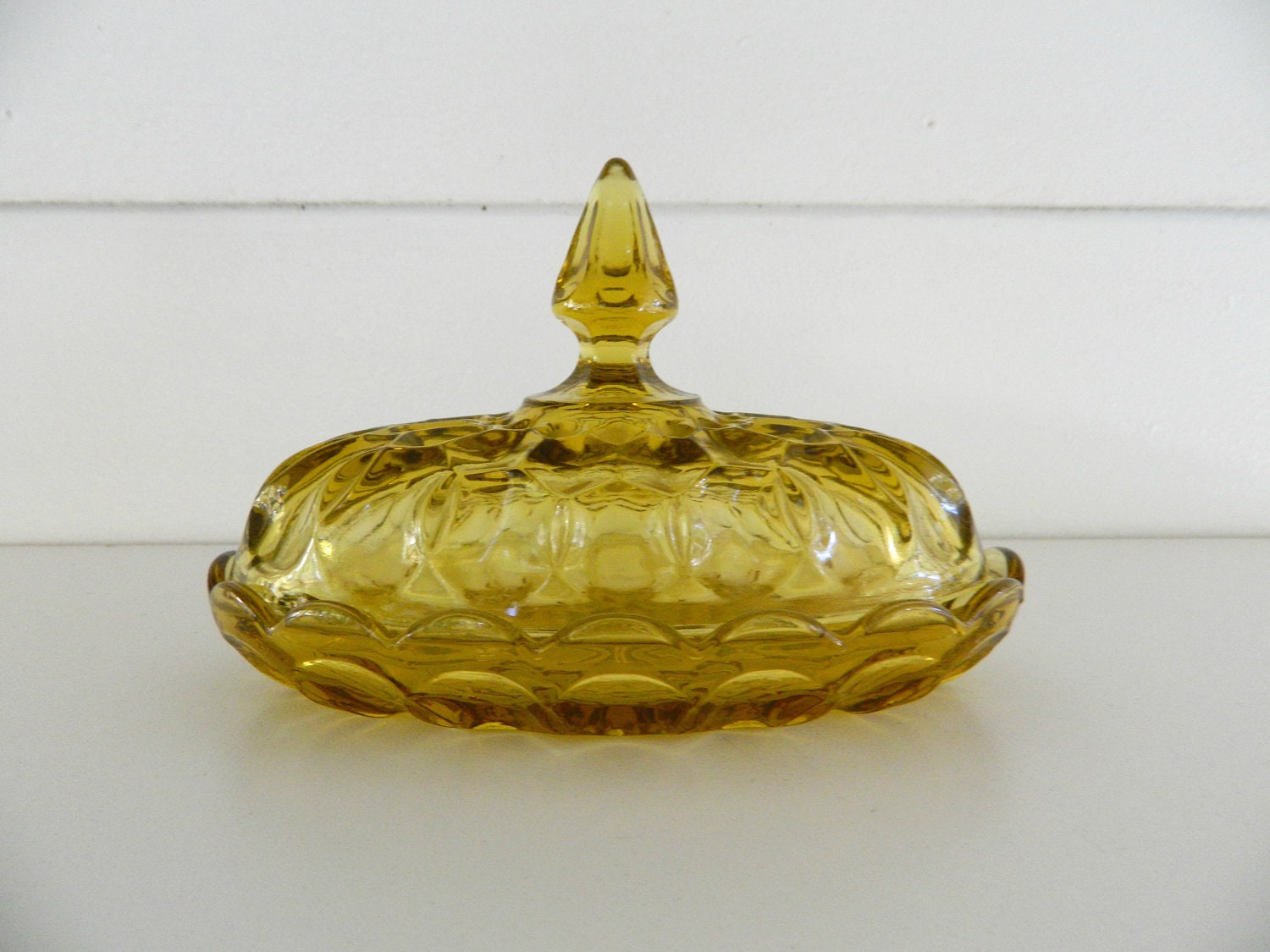 Vintage Amber Butter Dish Glass