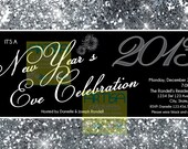 New Year Party Invitation - New Year's Eve Celebration Invitation - Silver Sparkles New Year Invite - New Year's Eve Dinner