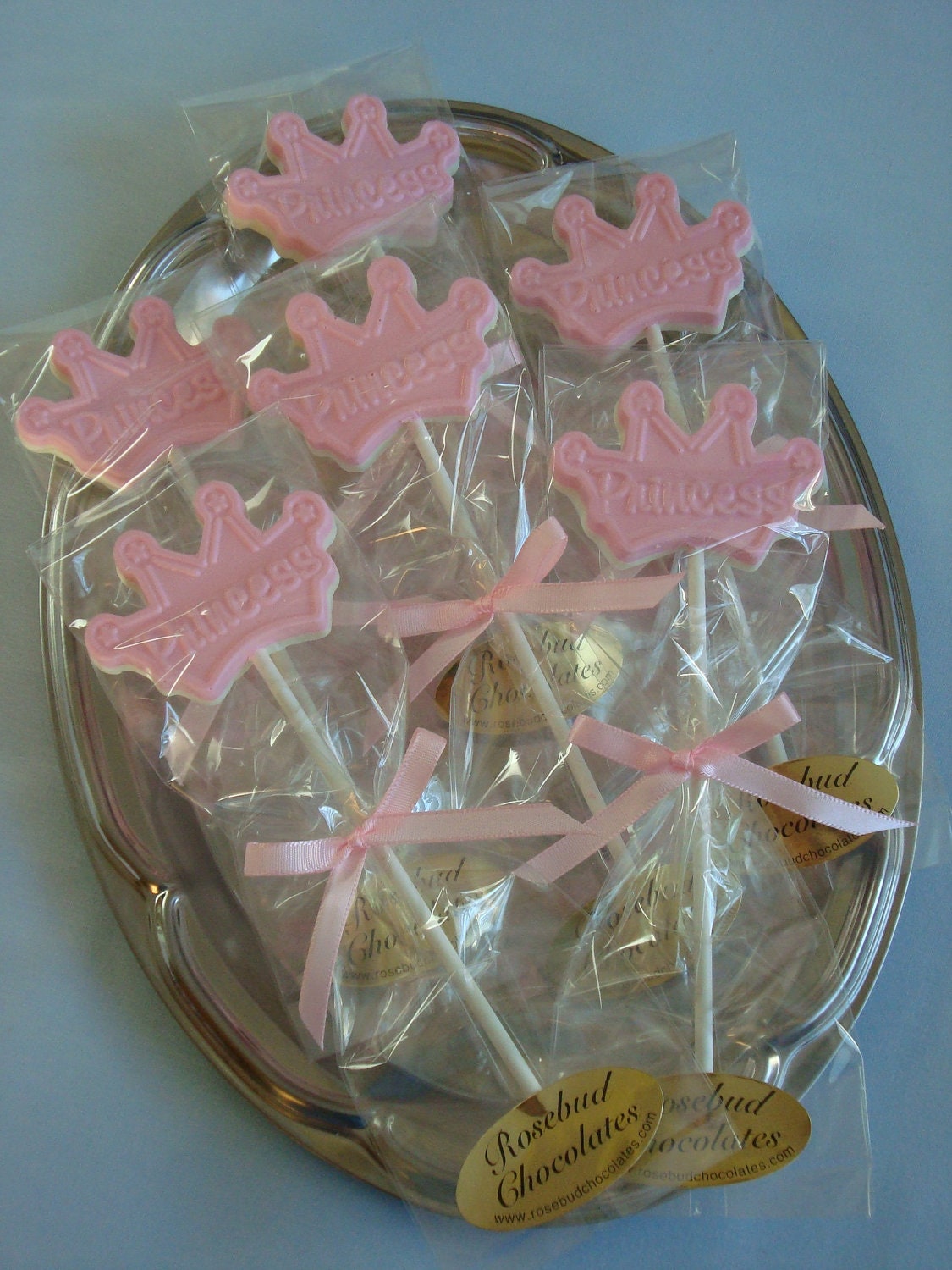 12 Vanilla White Chocolate Pink Princess Tiara Lollipops Birthday Party Candy Treat Favors
