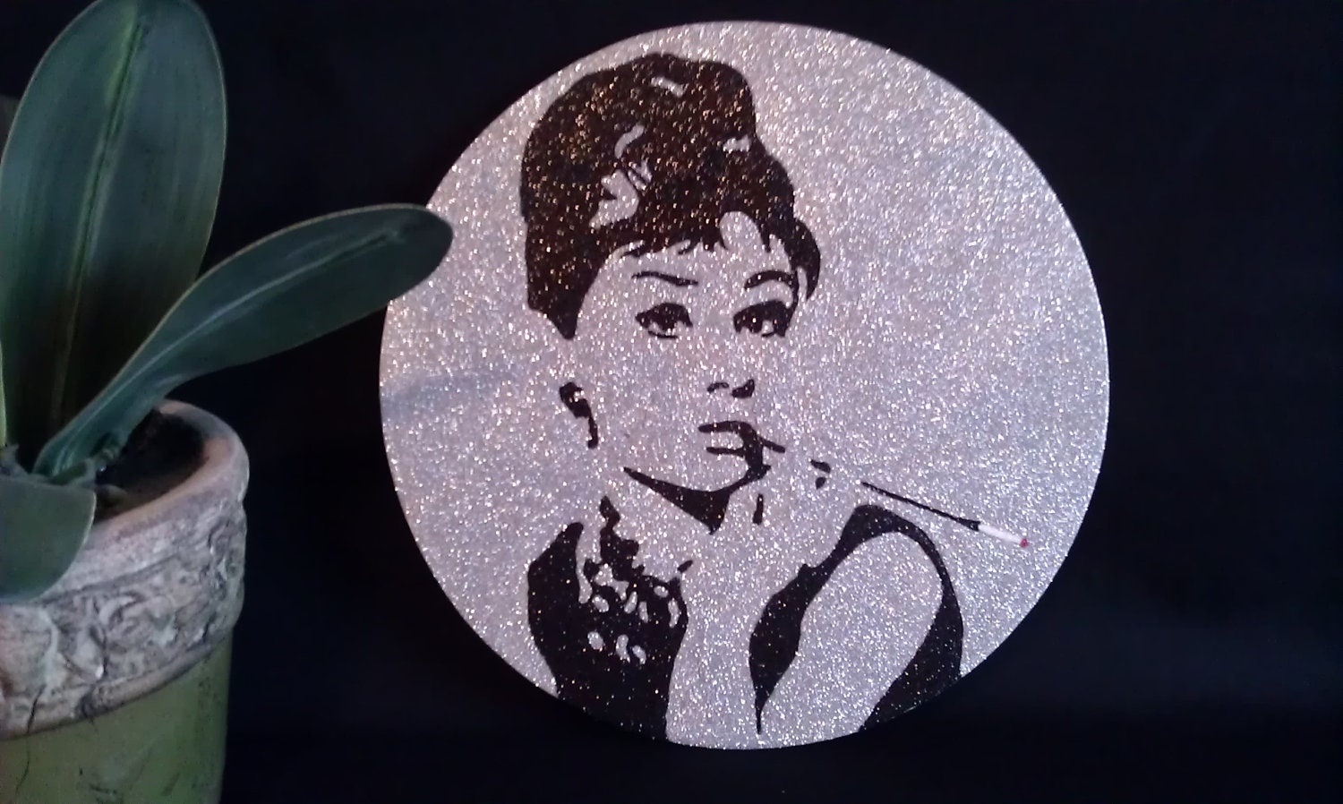 Glittered Mandala Audrey Hepburn in 12x12 Shadow Box Frame