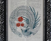 Peacock art print on an vintage french dictionary page peacock print  peacock mixed media poster peacock(378)