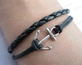 Anchor-antique silver anchor bracelet,anchor pendant,braid leather bracelet-Z377