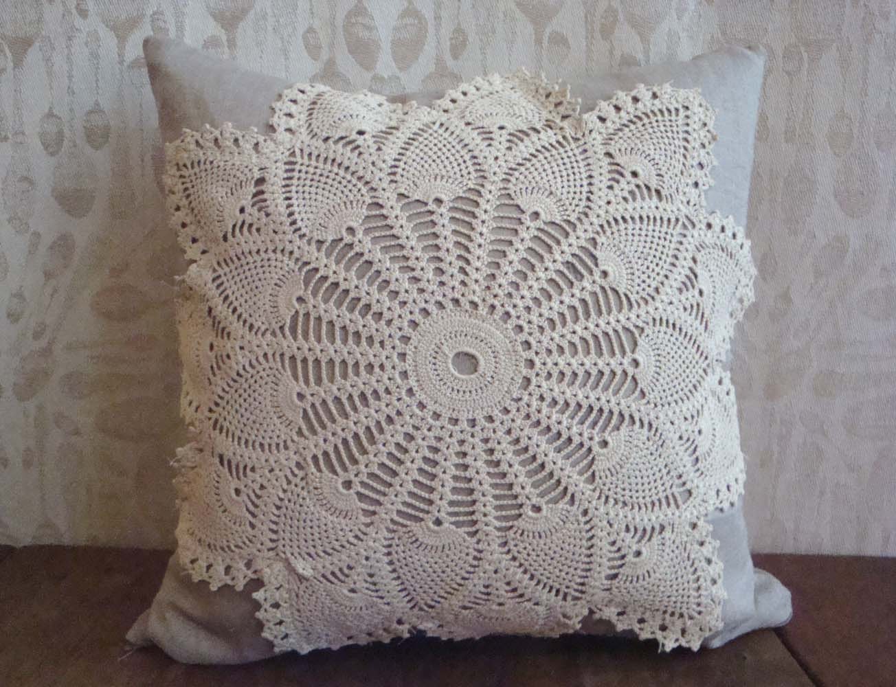 Linen Pillow with Vintage Crochet Doily