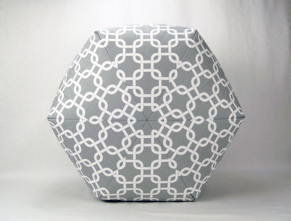 24" Floor Ottoman Pouf Pillow Storm Gray & White - Gotcha Chainlink Contemporary Modern Print