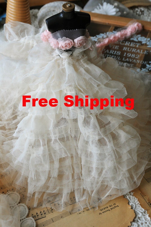 Free Shipping Lace Trim Beige Gauze 7 Layers Wedding Fabric DIY Handmade 9.84'' width 2 yards