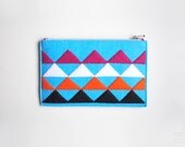 Geometric blue white black pink orange felt purse