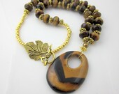 Gold and Brown Pendant Necklace, Beaded Necklace, Beadwork Necklace, Beaded Jewelry, Women's Jewelry, Gifts for Her