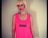 DUH neon pink tank with spike friendship bracelet shoulders. Size large 
