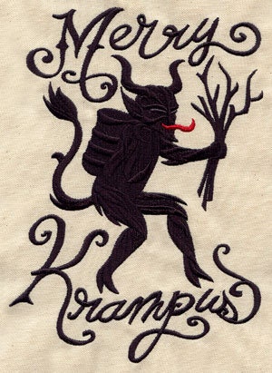 Merry Krampus - Embroidered Decorative Linen Kitchen Towel or Absorbent White Cotton Flour Sack Towel