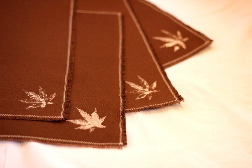 Brown Fall Placemats Set - Leaf Placemats - Autumn decor Housewares - Handmade
