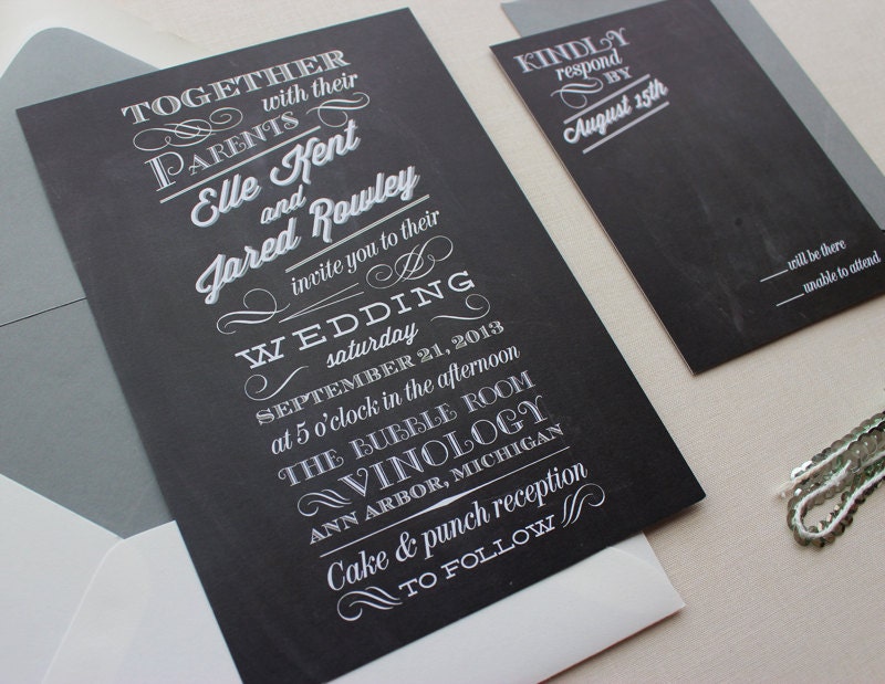 Chalkboard Modern Unique Wedding Invitations //DEPOSIT//