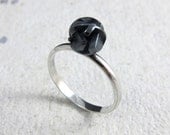 Oxidized sterling silver ball ring, modern black geometric ring, simple stacking ring - Negative/Positive collection
