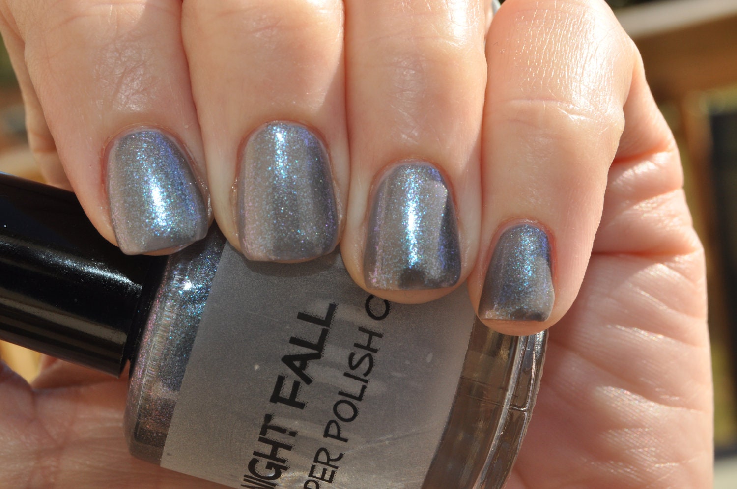 Steel Grey Polish with Pink to Indigo Flashes - "Night Fall" - by Piper Polish - 15 ml.