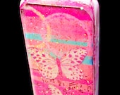 Pendant - Altered Art Domino with Pink Background and Butterflies