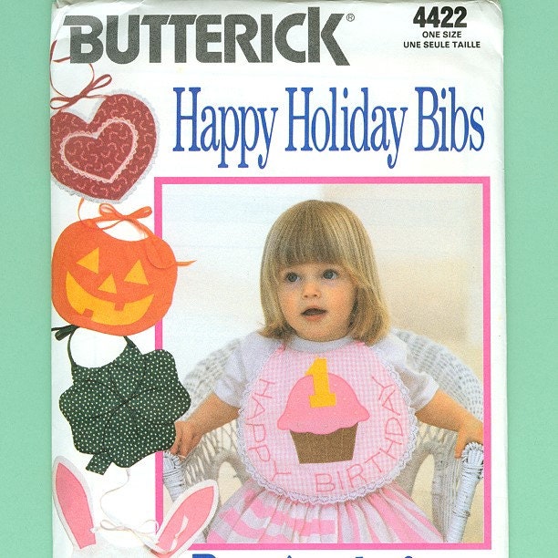 Butterick Pattern 4422 Children's Bibs Holiday Designs Uncut Vintage