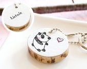 PERSONALIZED Keychain Panda Birthday Gift Name Initials Monogram Cute Animal Drawing Custom Handmade Reclaimed Wood ECO FRIENDLY Keyring