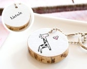 Giraffe Keychain PERSONALIZED Birthday Gift Name Initial Monogram Cute Gift Wood Animal Drawing Keyring ECO FRIENDLY Handmade Custom